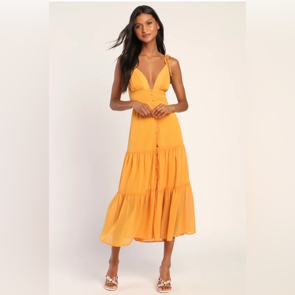 Everlasting Sight Orange Tie-Strap Midi Dress Lulus - medium